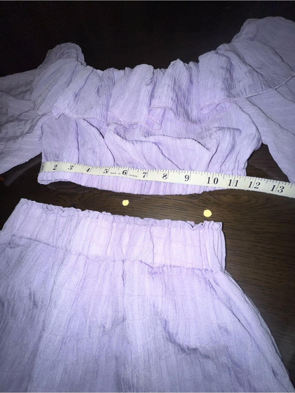 Lavender Off-Shoulder Ruffle Top with Wide-Leg Pants Set Women's Size 4 Small - Picture 5 of 11